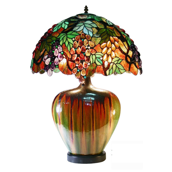 Lamps Table Lamps - Tiffany Style Grape Lamp With Ceramic Base HomeRoots