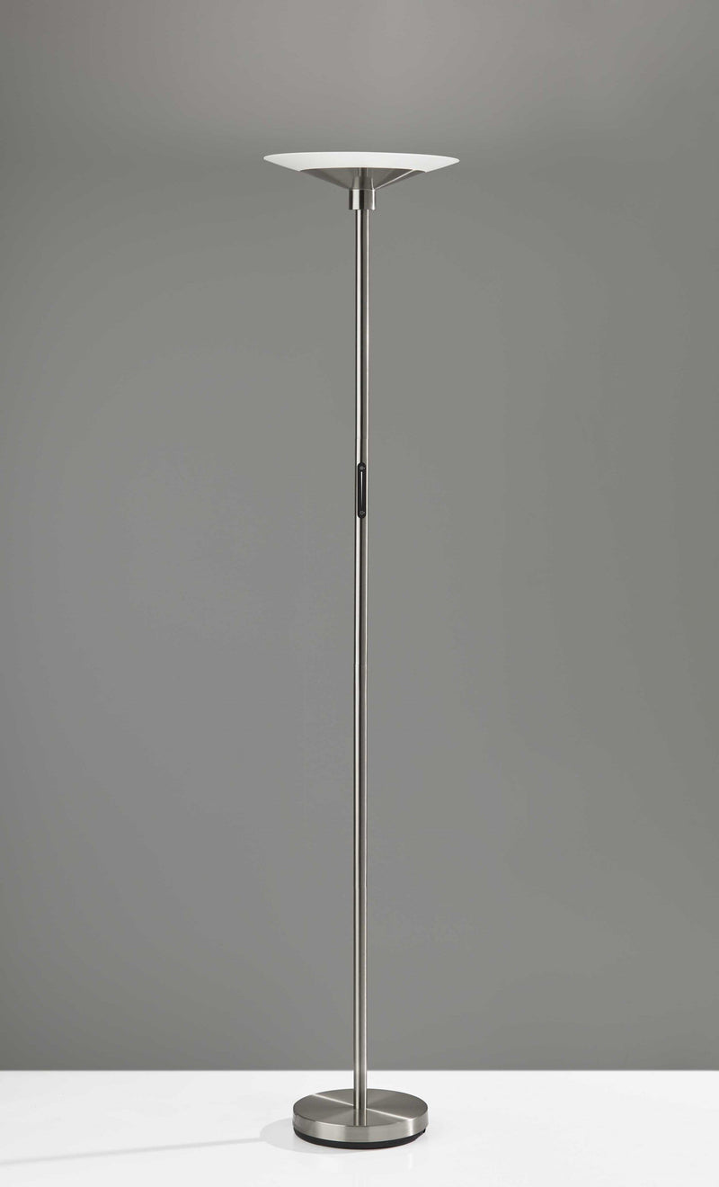 Lamps Torchiere Lamp - 14" X 14" X 70.5" Brushed Steel Metal LED Torchiere HomeRoots