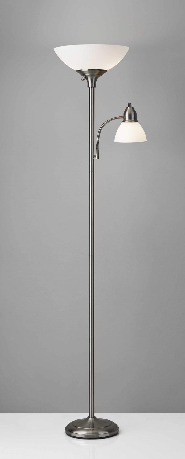Lamps Torchiere Lamp - 21" X 13.75" X 71" Brushed steel Metal 300W Combo Torchiere HomeRoots