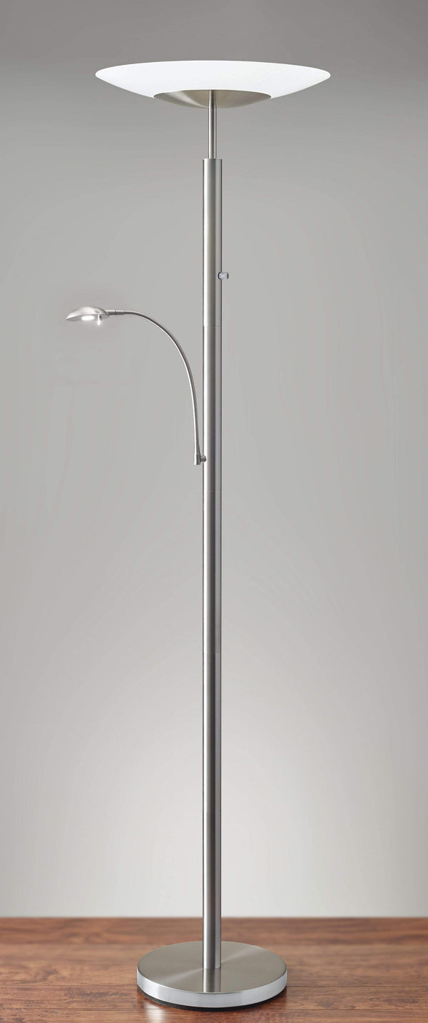 Lamps Torchiere Lamp - 24" X 18" X 72" Brushed steel Metal LED Combo Torchiere HomeRoots