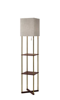 Lamps Unique Lamps - 12.5" X 12.5" X 62.25" Walnut Wood/Meta Shelf Floor Lamp HomeRoots