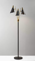 Lamps Unique Lamps - 22" X 19" X 66" Black Metal 3-Arm Floor Lamp HomeRoots