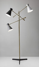 Lamps Unique Lamps - 33" X 33" X 60-71" Brass Metal 3-Arm Floor Lamp HomeRoots