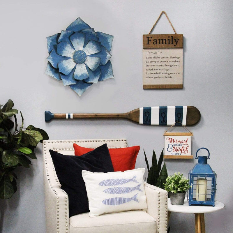 Lanterns Blue Lantern - 7.5" X 15.25" X 7.5" Blue Metal Lighthouse Lantern HomeRoots