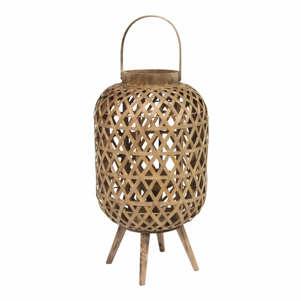 Lanterns Decorative Lanterns - 11.25" X 11.25" X 25.2" Reddish Brown Bamboo Wood Lantern Stand HomeRoots