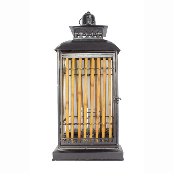 Lanterns Decorative Lanterns - 11" X 11" X 28'.5" Gray w/ Distressed Wood Bamboo, Metal, Glass  Lantern HomeRoots