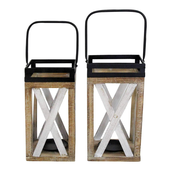 Lanterns Decorative Lanterns - 7" X 7" X 20" Multi Metal Wood  Lanterns HomeRoots