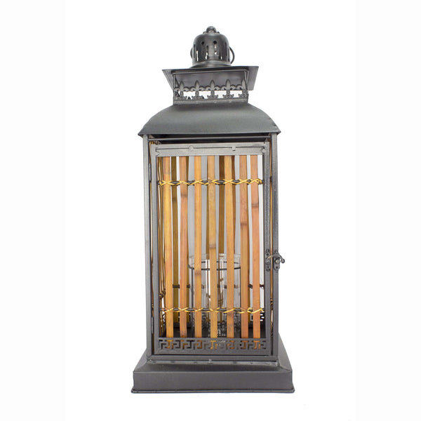 Lanterns Decorative Lanterns - 9'.25" X 9'.25" X 25'.5" Turquoise, Copper and Bronze Bamboo, Metal, Glass Lantern HomeRoots