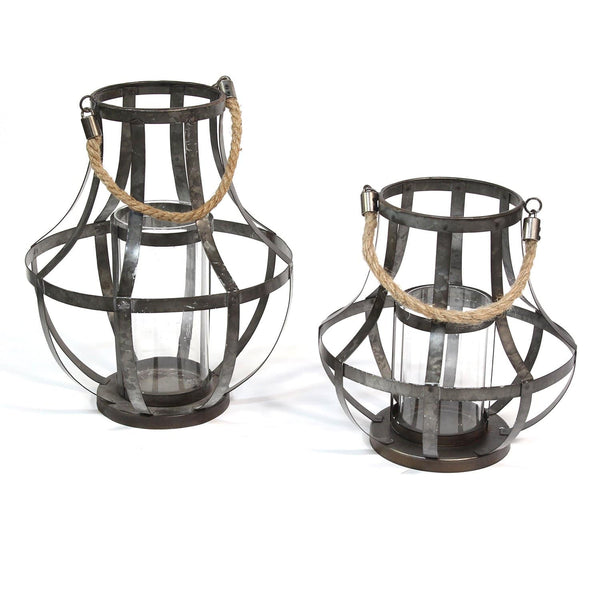 Lanterns Decorative Lanterns - 9.5" X 9.5" X 16.5" Rustic Silver Metal Rope Lanterns HomeRoots