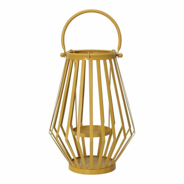 Lanterns Decorative Lanterns - 9" X 9" X 12" Yellow Metal Lantern HomeRoots