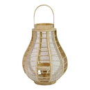 Lanterns White Lantern - 11.75" X 11.75" X 20" Light Brown White Bamboo 1 Wood Burlap  Mesh Lantern HomeRoots