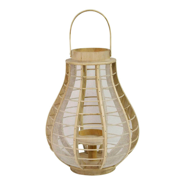 Lanterns White Lantern - 11.75" X 11.75" X 20" Light Brown White Bamboo 1 Wood Burlap  Mesh Lantern HomeRoots