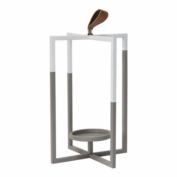 Lanterns White Lantern - 6" X 6" X 12" Grey White Metal Faux Leather Tab Farmhouse Lantern HomeRoots