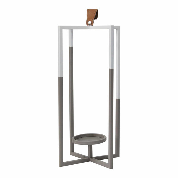 Lanterns White Lantern - 6" X 6" X 16" Grey White Metal Faux Leather Tab Farmhouse Lantern HomeRoots
