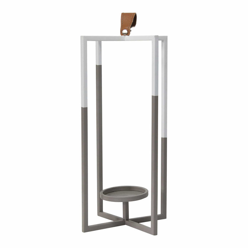 Lanterns White Lantern - 6" X 6" X 16" Grey White Metal Faux Leather Tab Farmhouse Lantern HomeRoots