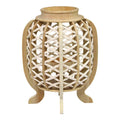 Lanterns White Lantern - 9.75" X 9.75" X 13" Natural Wood White Bamboo Wood Rope Jute Lantern HomeRoots
