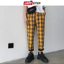 LAPPSTER Streetwear Yellow Plaid Pants Men Joggers 2020 Man Casual Straight Harem Pants Men Korean Hip Hop Track Pants Plus Size AExp
