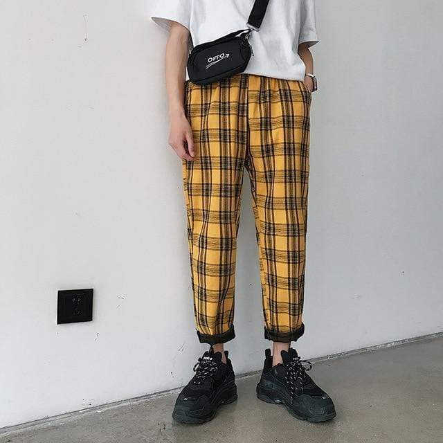 LAPPSTER Streetwear Yellow Plaid Pants Men Joggers 2020 Man Casual Straight Harem Pants Men Korean Hip Hop Track Pants Plus Size AExp