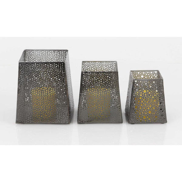 Large Congenial Metal Candle Holder, Set Of 3-Candle Holders-Grey-Iron-JadeMoghul Inc.