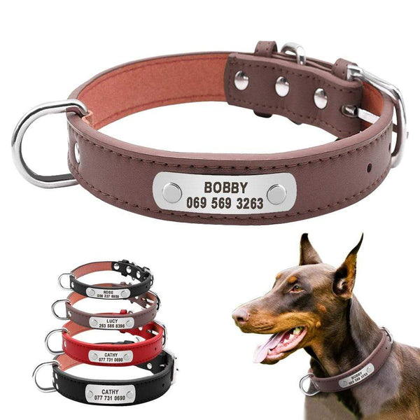Large Durable Personalized Dog Collar PU Leather Padded Pet ID Collars Customized for Small Medium Large Dogs Cat 4 Size AExp