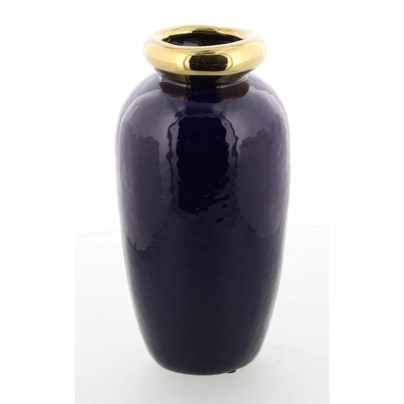 Large Glossy Classy Ceramic Metallic Vase-Vases-Blue & Golden-Ceramic-JadeMoghul Inc.