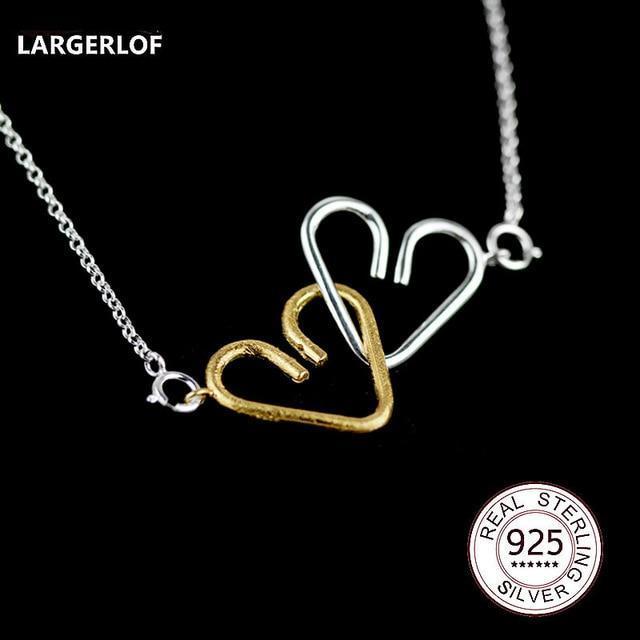 LARGERLOF 925 Sterling Silver Necklaces Pendants Women Heart Pendant Fine Jewelry 925 Silver Jewelry Chain Necklace N35044-40cm gold-JadeMoghul Inc.