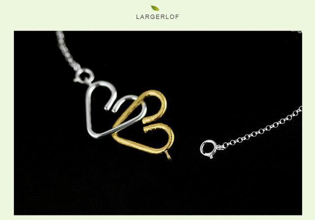 LARGERLOF 925 Sterling Silver Necklaces Pendants Women Heart Pendant Fine Jewelry 925 Silver Jewelry Chain Necklace N35044-45cm gold-JadeMoghul Inc.