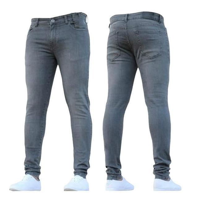 LASPERAL 2018 New Fashion Men's Casual Stretch Skinny Jeans Trousers Tight Pants Solid Color Jeans Men Brand Mens Designer Jeans-Gray-S-JadeMoghul Inc.