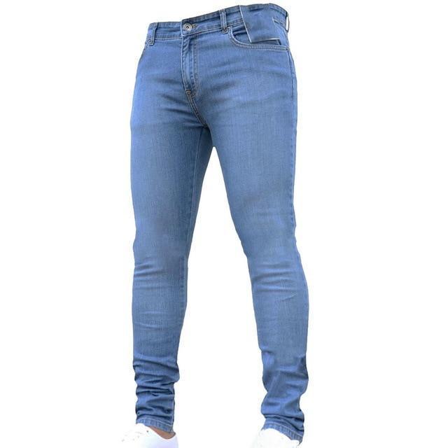 LASPERAL 2018 New Fashion Men's Casual Stretch Skinny Jeans Trousers Tight Pants Solid Color Jeans Men Brand Mens Designer Jeans-Light Blue-S-JadeMoghul Inc.