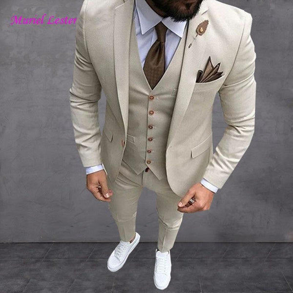 Latest Designer Slim Fit 3 Pieces Formal Suit-Beige-XS-JadeMoghul Inc.