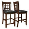 Lattice Back 24" Wooden Counter Height Chair with Leatherette Seat, Set of 2, Brown and Black-Bar Chairs-Brown and Black-Wood Faux Leather-JadeMoghul Inc.