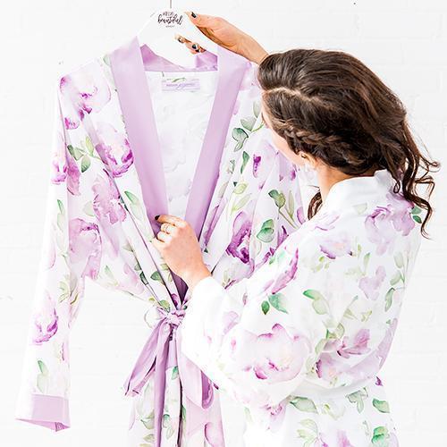 Lavender Watercolor Floral Silky Kimono Robe on Lavender 3XL - 4XL (Pack of 1)-Personalized Gifts for Women-JadeMoghul Inc.