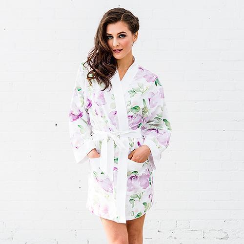 Lavender Watercolor Floral Silky Kimono Robe on White Small - Medium (Pack of 1)-Personalized Gifts for Women-JadeMoghul Inc.