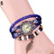 Layered leather Bracelet Watch With leaf Charm-Blue-JadeMoghul Inc.