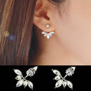Leaf Crystals Stud Earrings for Women Silver color Double Sided Fashion Jewelry Earrings female Ear Jacket brincos Pending Mujer-Gold-JadeMoghul Inc.