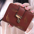 Leaf Design Multi Pocket PU leather Wallet-brown-JadeMoghul Inc.