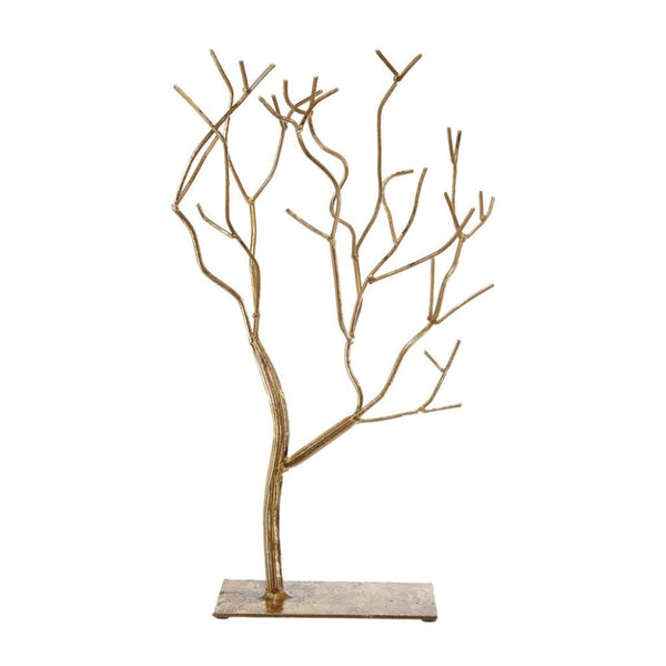 Leafless Branched Iron Tree Accent with Rectangular Base, Gold-Jewellery Holder And Box-Gold-Iron-JadeMoghul Inc.