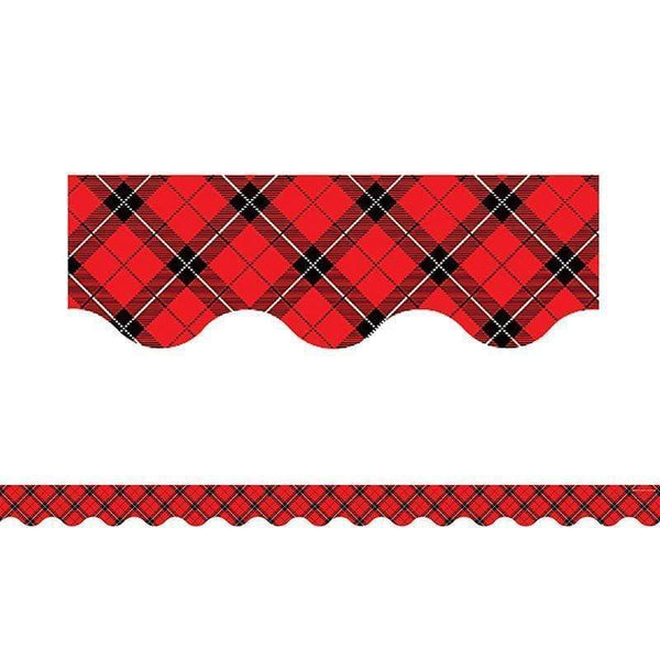 Learning Materials Red Plaid Scalloped Border Trim TEACHER CREATED RESOURCES