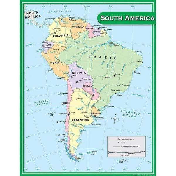 Learning Materials South America Map Chart 17 X22 TEACHER CREATED RESOURCES