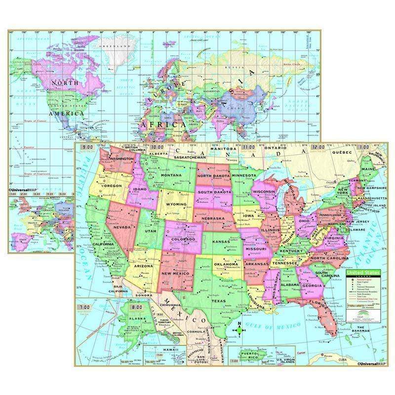 Us & World Primary Deskpad Maps 5 Pk