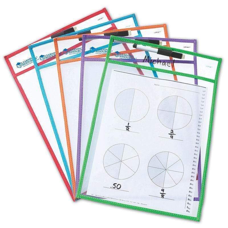 Learning Materials Write & Wipe Pockets W/Markers 5/Pk LEARNING RESOURCES