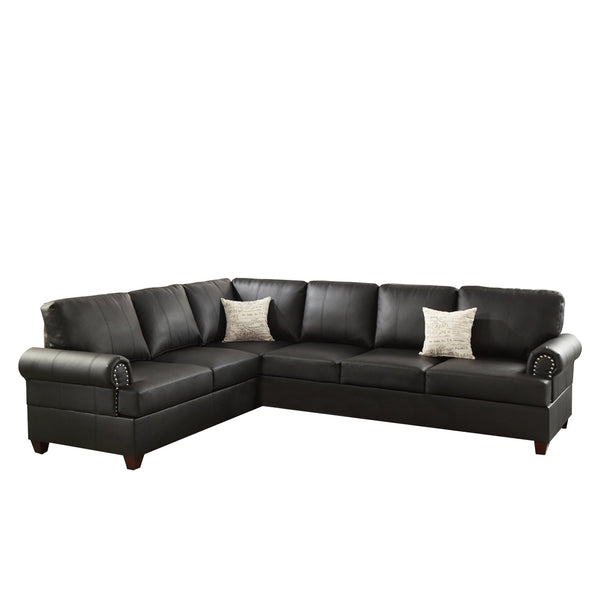 Leather 2 Pieces Reversible Sectional In Black-Sectional Sofas-Black-Leather PlywoodSolid Chinese Wood-JadeMoghul Inc.