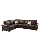 Leather 2 Pieces Reversible Sectional In Brown-Sectional Sofas-Brown-Leather PlywoodSolid Chinese WoodWooden Foam-JadeMoghul Inc.