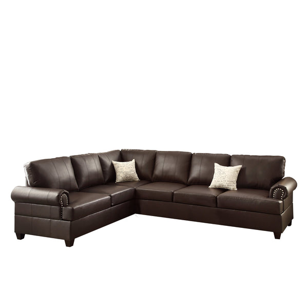 Leather 2 Pieces Reversible Sectional In Brown-Sectional Sofas-Brown-Leather PlywoodSolid Chinese WoodWooden Foam-JadeMoghul Inc.