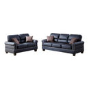 Leather 2 Pieces Sofa Set With Pillows In Black-Sofas-Black-PlywoodSolid PinePlastic Leg FoamFiber Battings-JadeMoghul Inc.