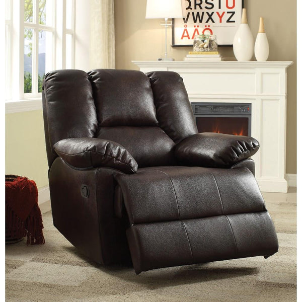 Leather Aire Upholstered Metal Glider Recliner with Padded Armrest, Brown-Living Room Furniture-Brown-Leather Aire and Metal-JadeMoghul Inc.