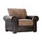 Leather and Fabric Upholstered Chair With Rolled Armrests, Brown-Accent Chairs-Brown-Fabric Leather and wood-JadeMoghul Inc.
