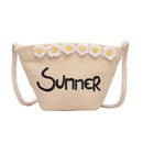 Tropical Vacation Style Women Letter Flower Design Straw Bucket Bag