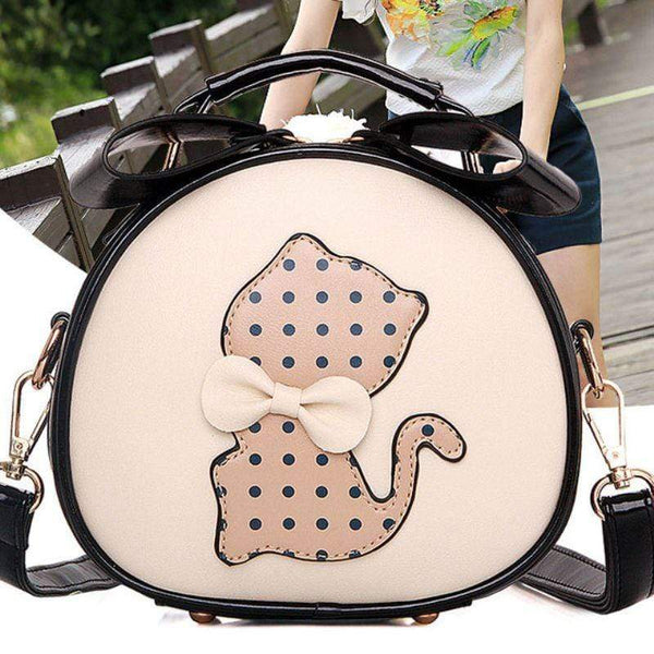 Young Girl Lovely Kitty Design Round Shape Crossbody Bag