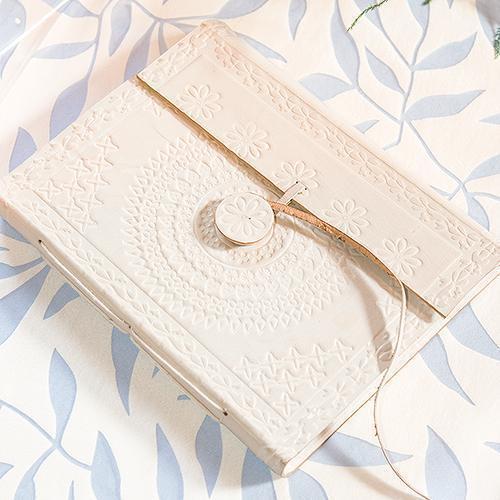 Leather Bound Journal Bohemian Style Guest Book White (Pack of 1)-Wedding Reception Accessories-JadeMoghul Inc.